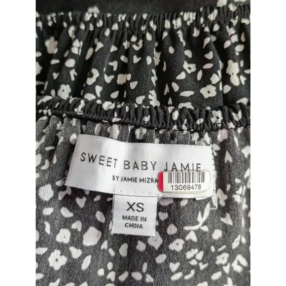 Sweet Baby Jamie Tiered Black Floral Midi Skirt Size XS - Picture 6 of 8